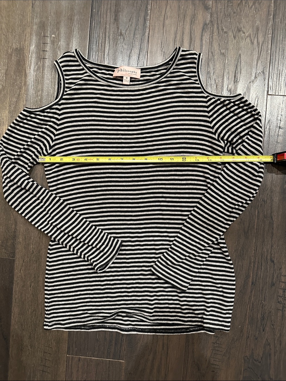 Philosophy Black & Cream Striped Cold-Shoulder Long Sleeve Top